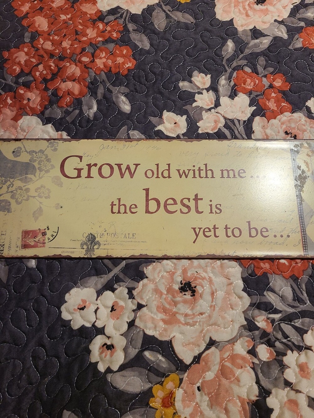 Inspirational Wall Sign - Grow Old With Me (Cream & Red)